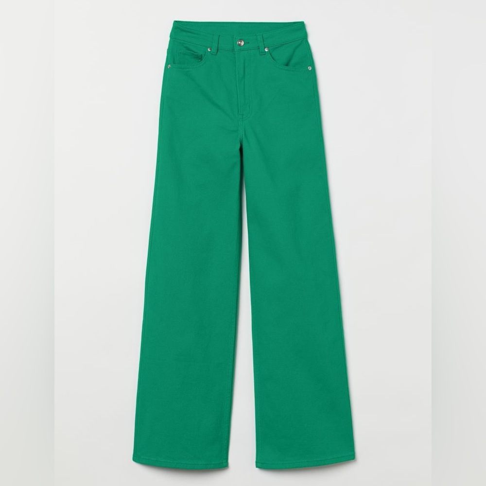 Green Divided Wide Leg Twill Pants